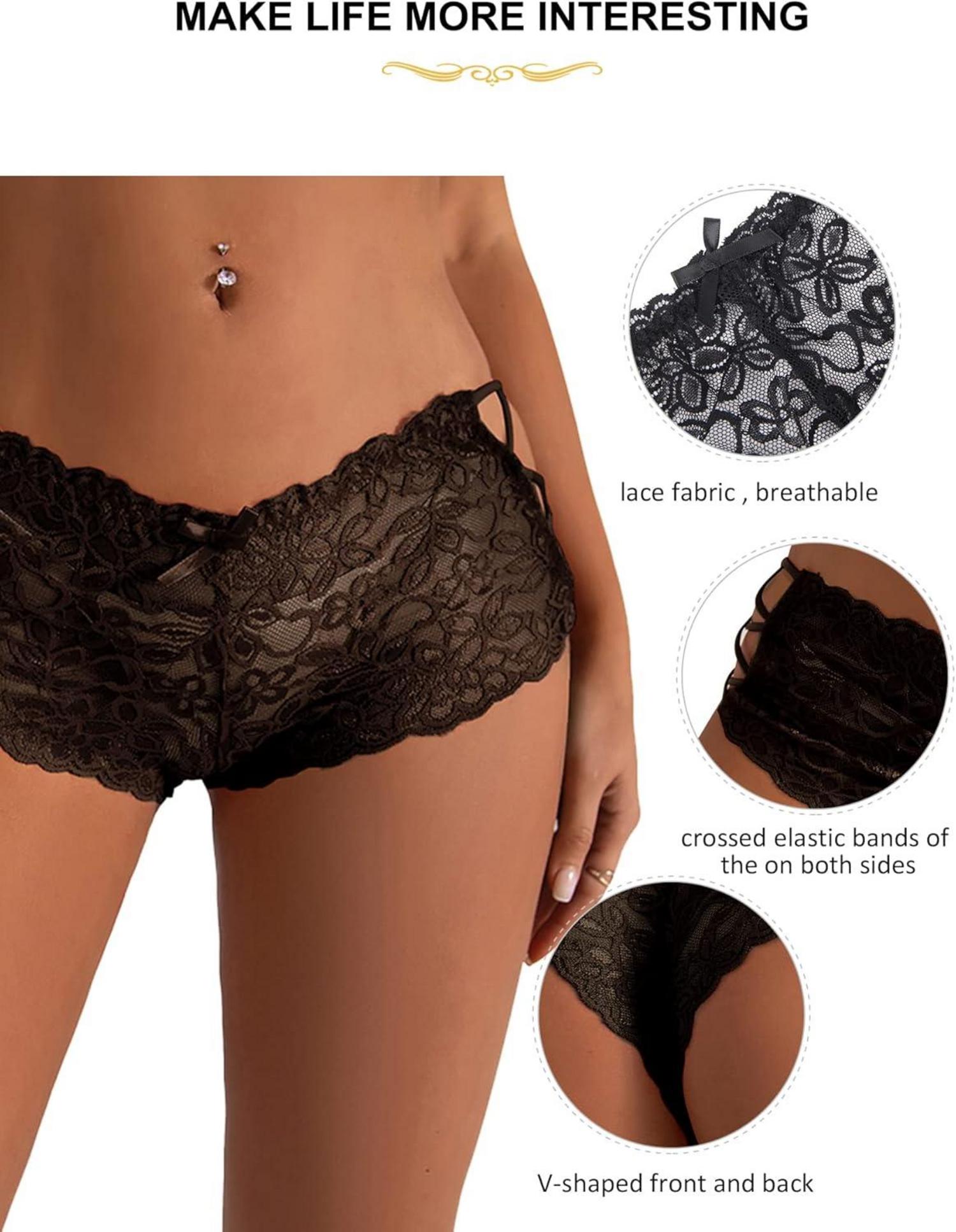 Sexy Spitze Übergröße Damen Brazilian Slip Schwarz 4XL