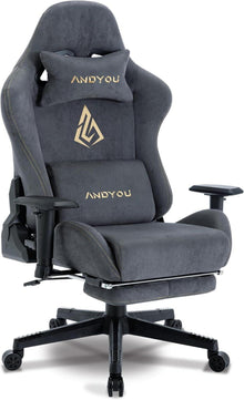 Ergonomischer Gaming Stuhl mit Fußstütze und Lendenkissen, Grau