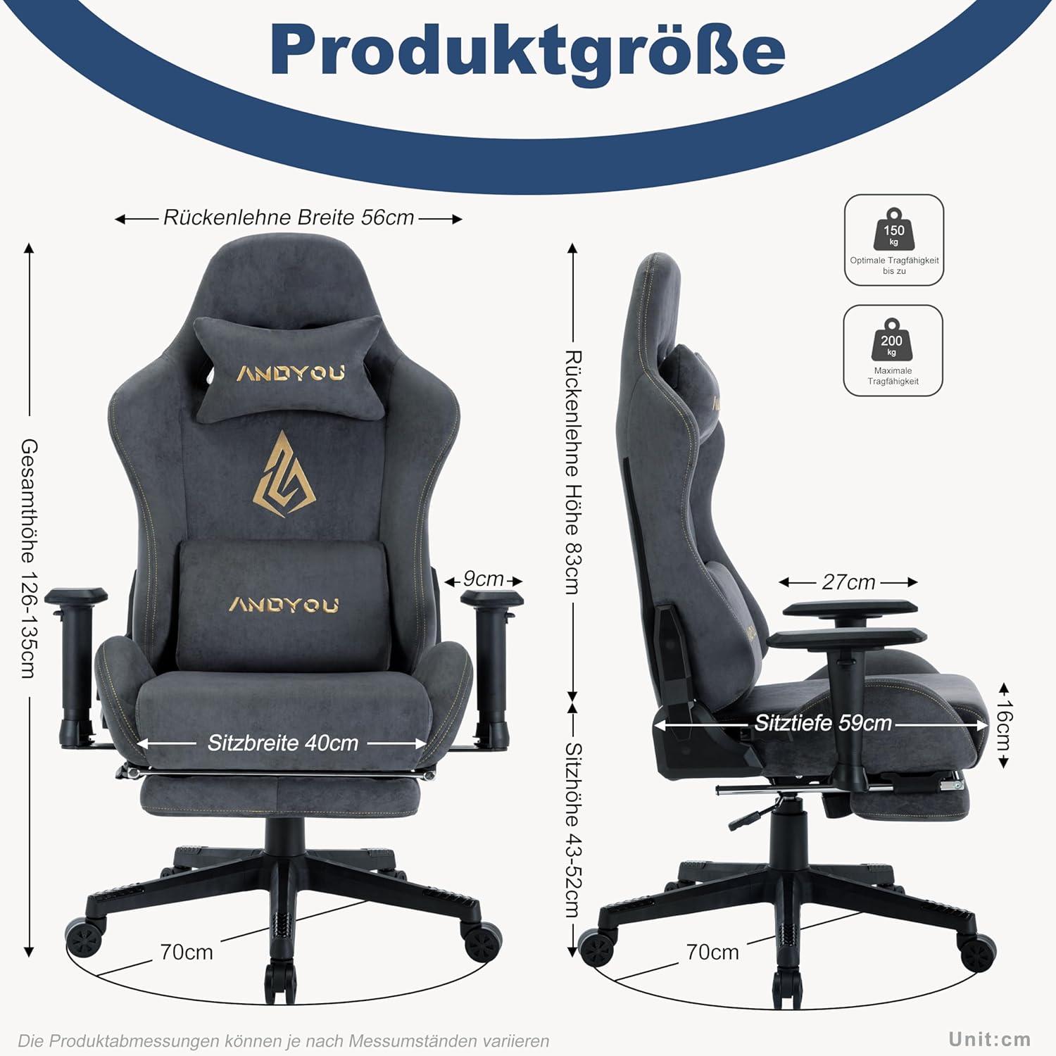 Andyou Gaming Stuhl mit Fußstütze, Ergonomischer PC