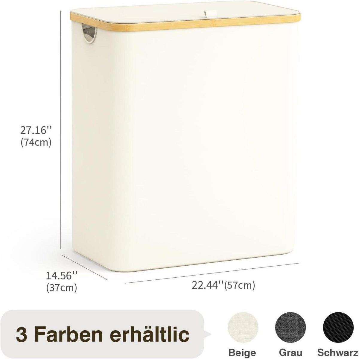 Wäschekorb mit Deckel 160L – 3 Fächer, Stoff & Bambus