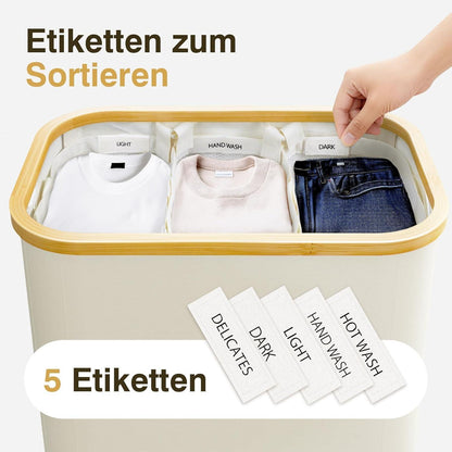 Wäschekorb mit Deckel 160L – 3 Fächer, Stoff & Bambus