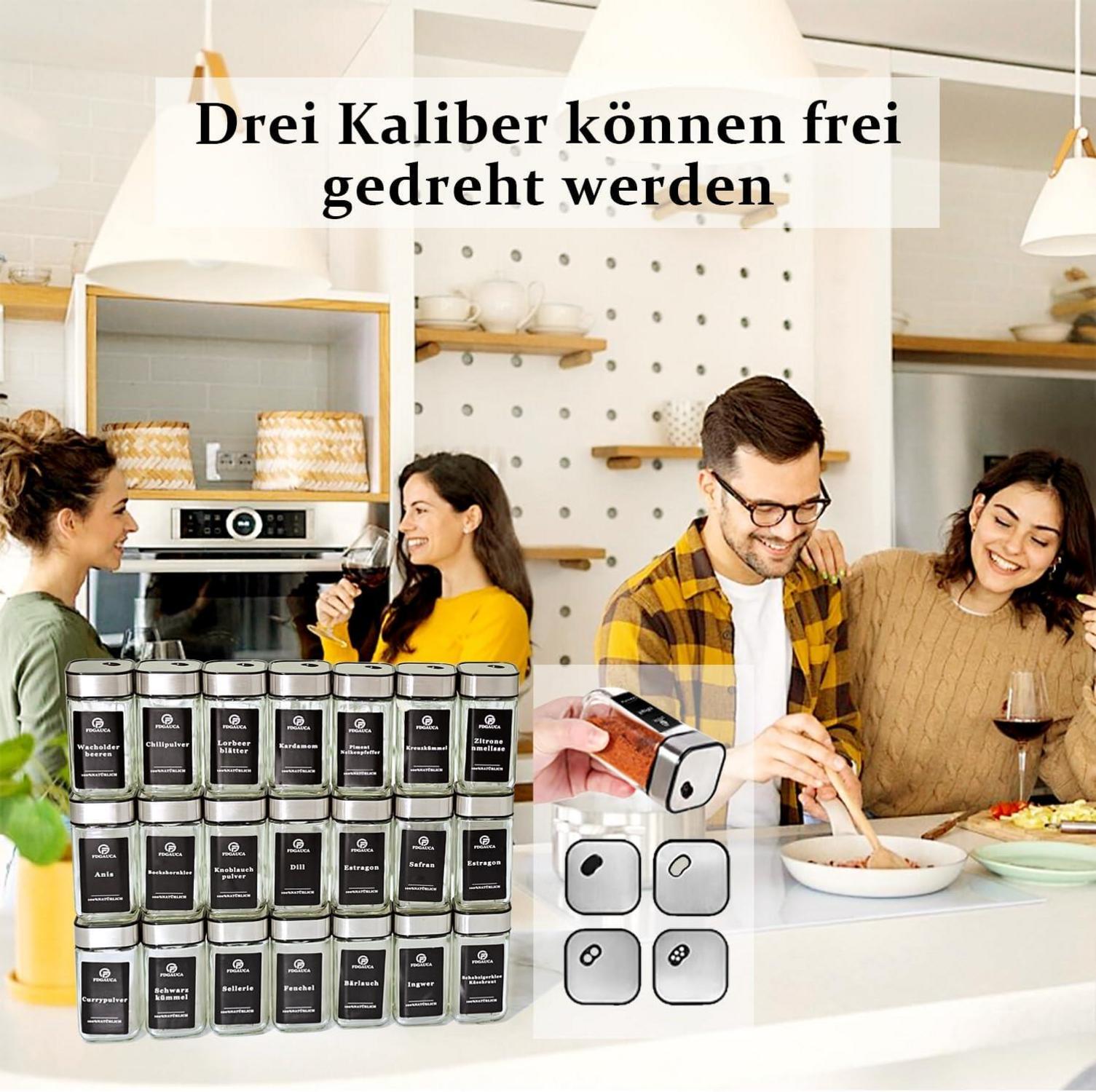 360° Rotation Gewürzdosen Set inkl. 80 Etiketten | 12 Gläser