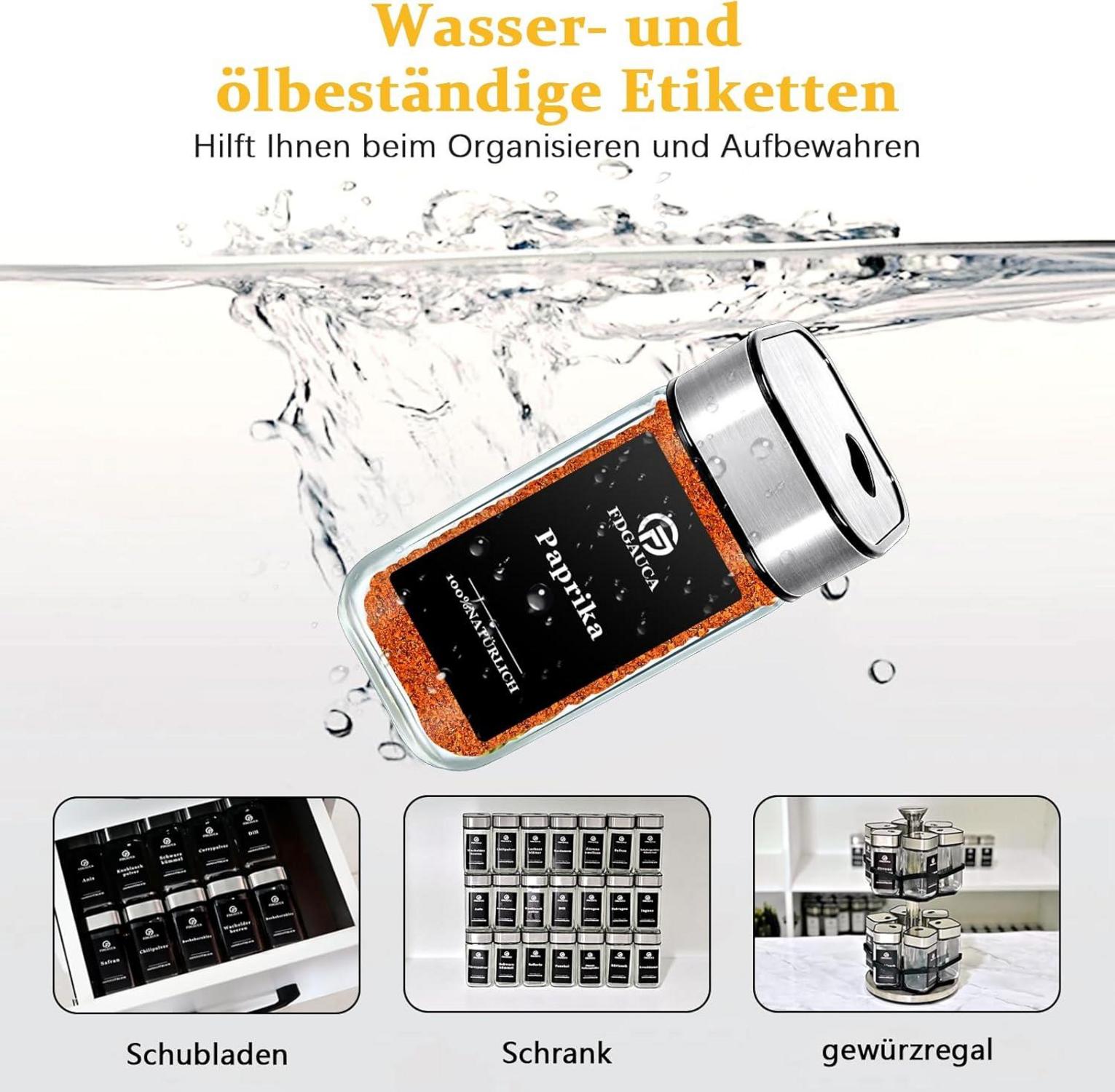 360° Rotation Gewürzgläser Eckig Set | 12 Gewürzdosen Mit 80 Etiketten | Perfekte Küchenorganisation