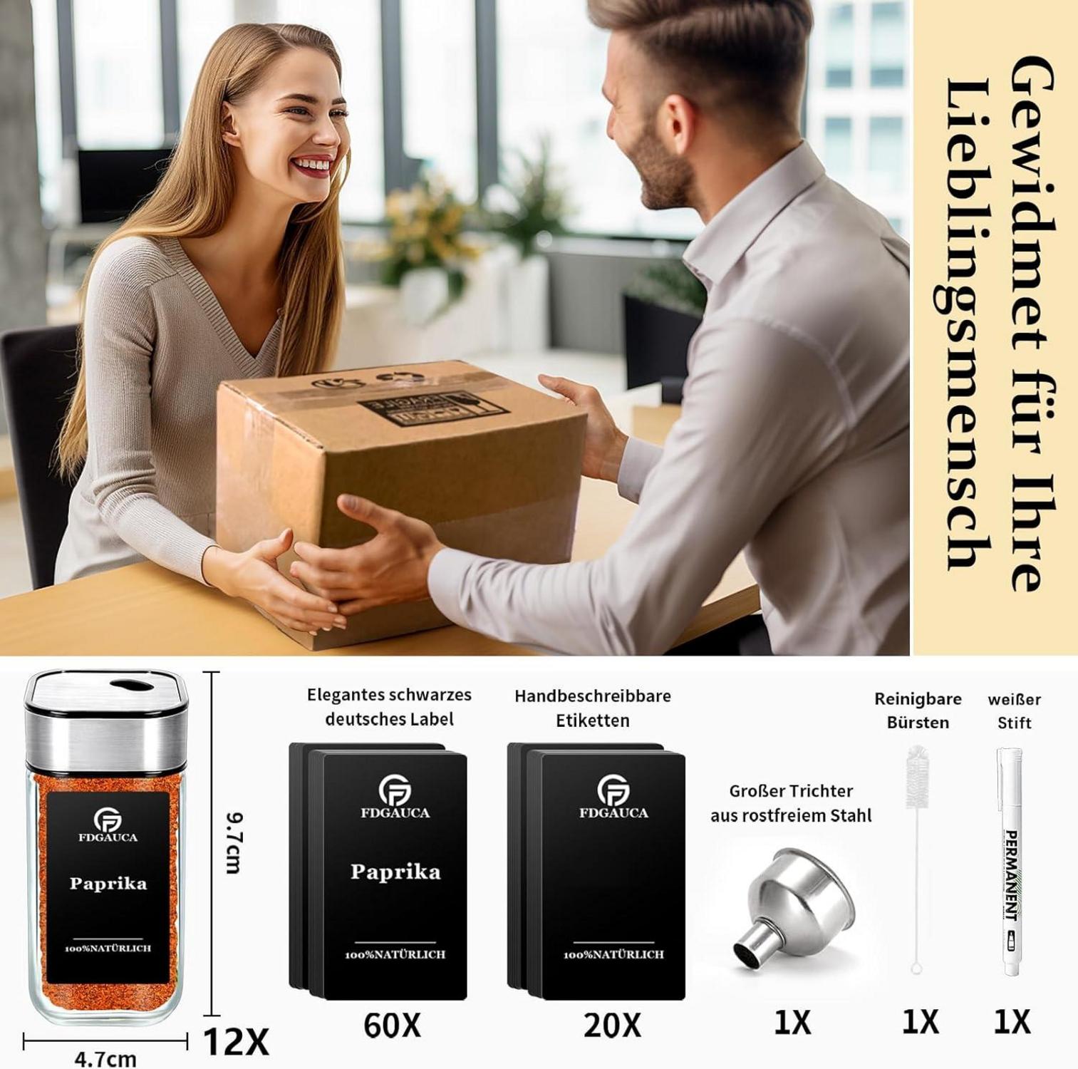 360° Rotation Gewürzgläser Set 12 Gewürzdosen 80 Etiketten 120ml Glass