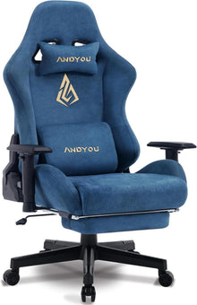 Ergonomischer Gaming Stuhl mit Fußstütze und Lendenkissen Blau
