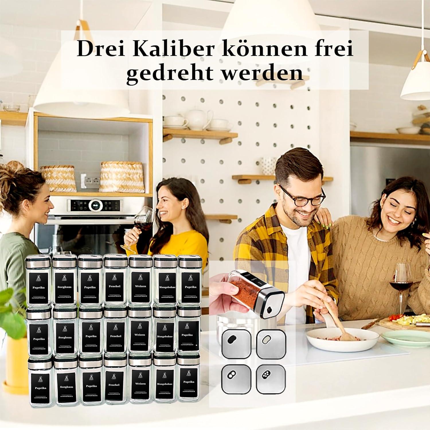 24 Gewürzstreuer Set Eckig mit drehbarem Edelstahldeckel und