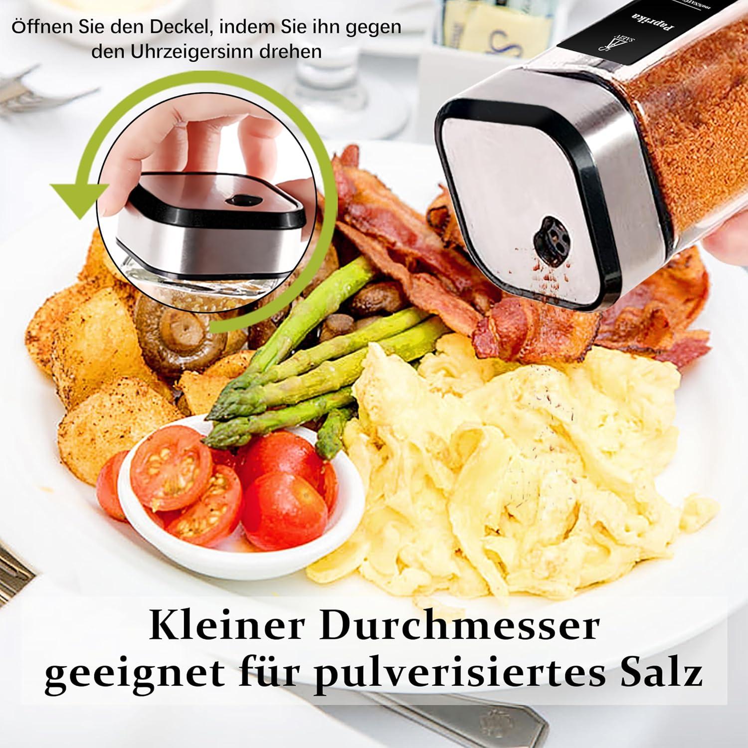 Gewürzstreuer Set Eckig, drehbarer Edelstahldeckel, große