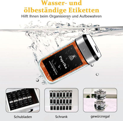 SIAZIH 24 Gewürzstreuer Eckig drehbarer Gewürzlochdeckel wasserfeste Etiketten