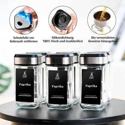 Gewürzstreuer Set Edelstahldeckel Trichter wasserfeste Etiketten
