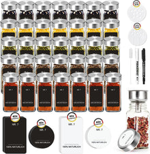 35er Set Gewürzgläser 120ml mit Streueinsatz, Deutsche Etiketten