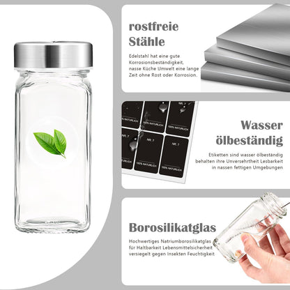35er Set Gewürzgläser 120ml mit Streueinsatz, Deutsche Etiketten