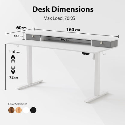 Höhenverstellbarer Schreibtisch 160x60 cm mit 2 Schubladen