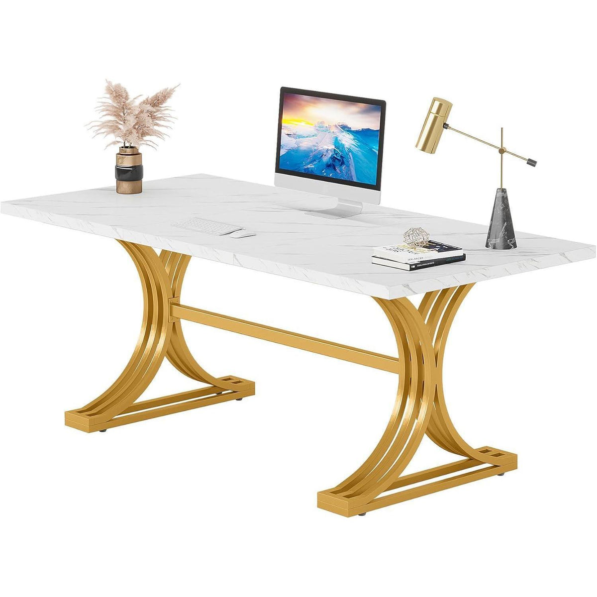 Moderner Schreibtisch Weiß & Gold | 160x80 cm | Home Office