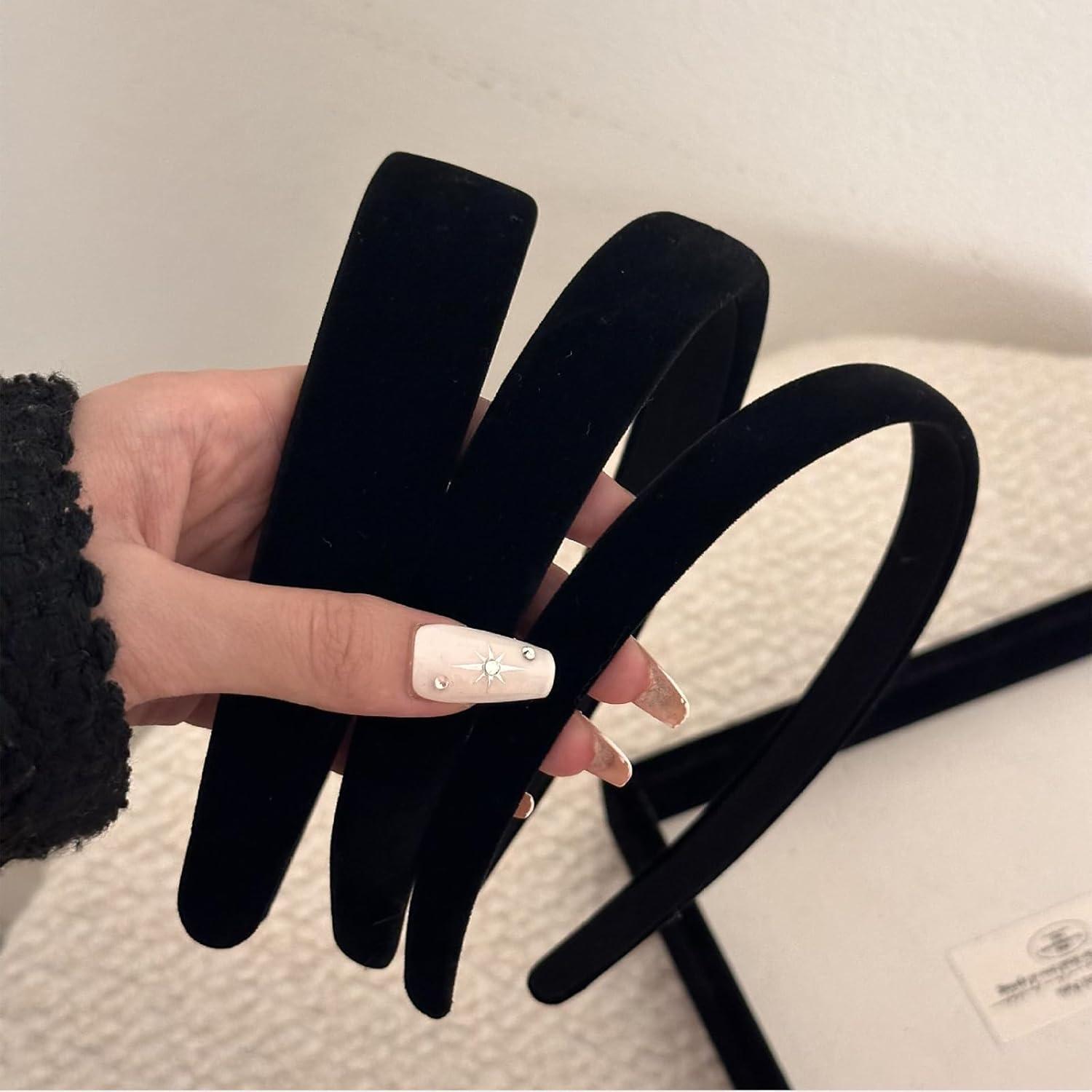 3er Pack Schwarze Samt Haarreifen in 3 Breiten - Mode Stirnbänder - Haarschmuck für Damen & Mädchen