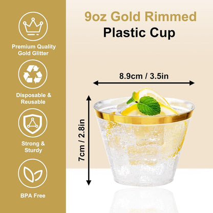 50 Goldrand Hartplastik Partybecher Mehrweg 270ml für
