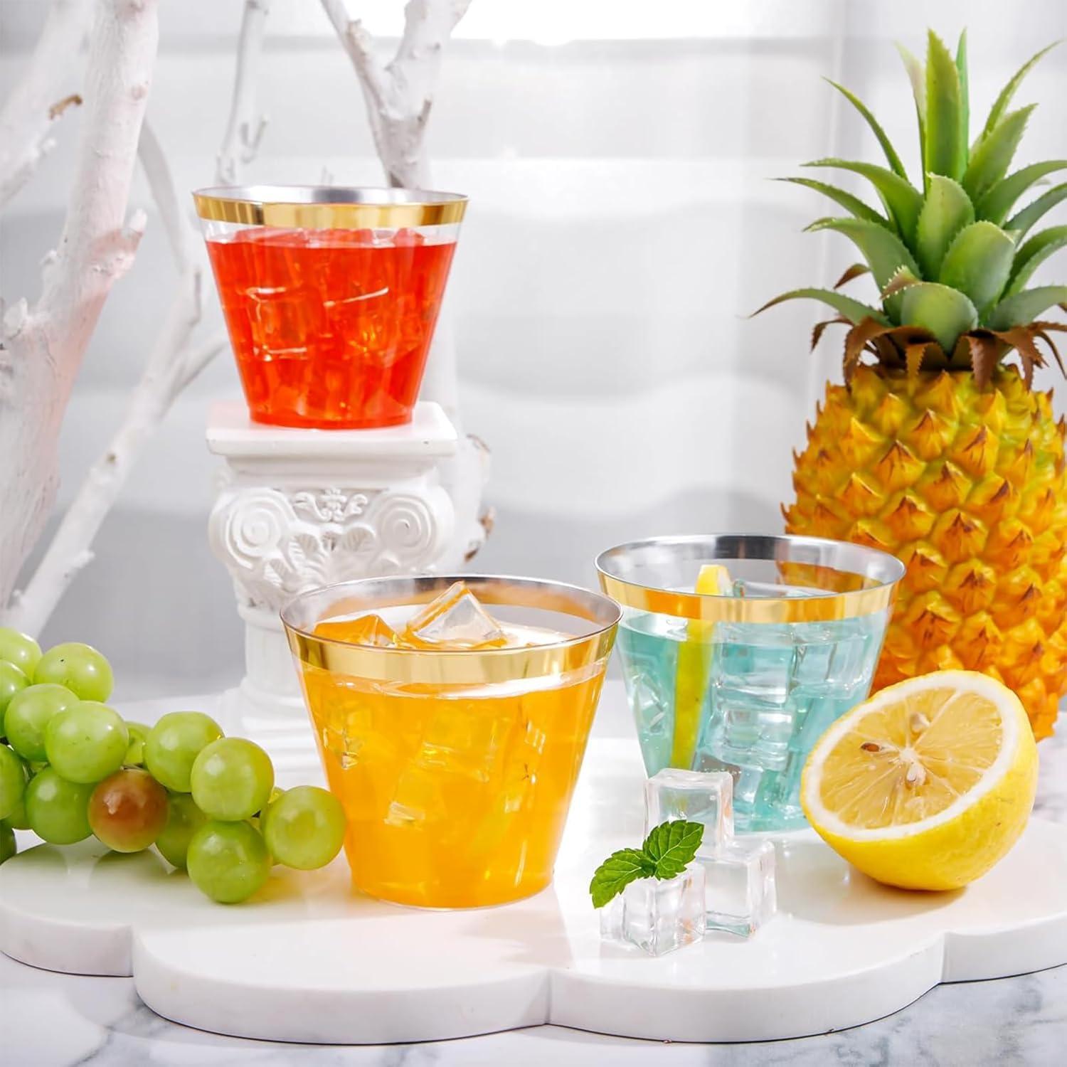 50 Stück Goldrand Hartplastik Partybecher Mehrweg 270ml