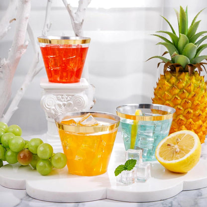 50 Stück Goldrand Hartplastik Partybecher Mehrweg 270ml