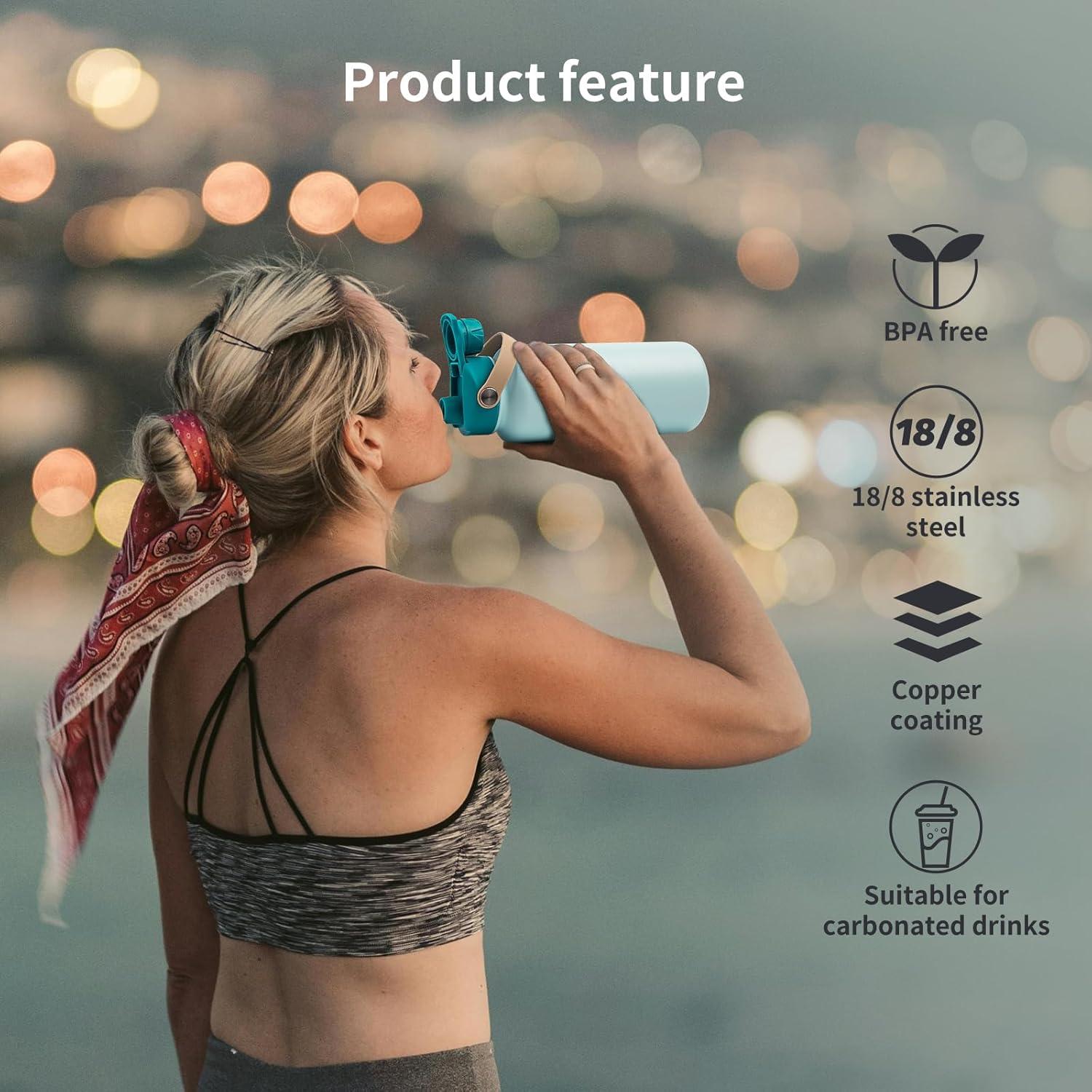 Edelstahl Trinkflasche 1L Thermoskanne BPA-frei Auslaufsicher Metall