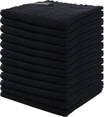 12er Set Schwarz Microfaser Reinigungstücher 25x25cm
