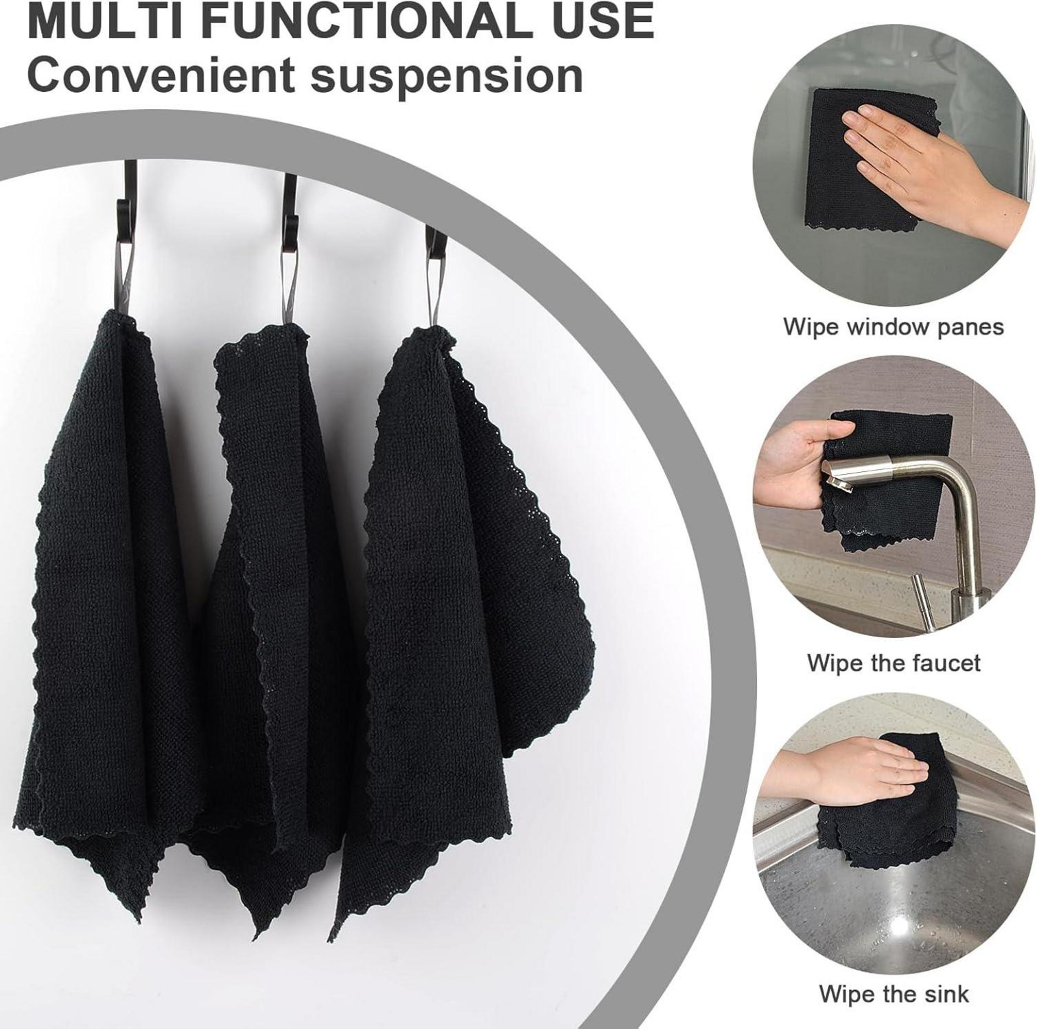 12er Pack Microfaser Reinigungstücher Schwarz 25x25 cm - Wiederverwendbare Putzlappen für Küche & Haushalt
