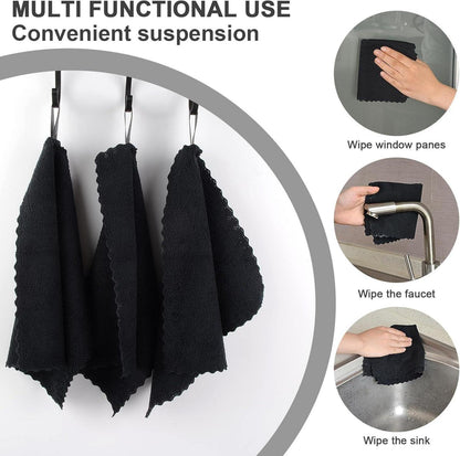 12er Pack Microfaser Reinigungstücher Schwarz 25x25 cm - Wiederverwendbare Putzlappen für Küche & Haushalt
