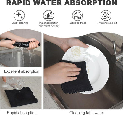 12er Set Schwarze Microfaser Reinigungstücher 25x25cm - Wiederverwendbar