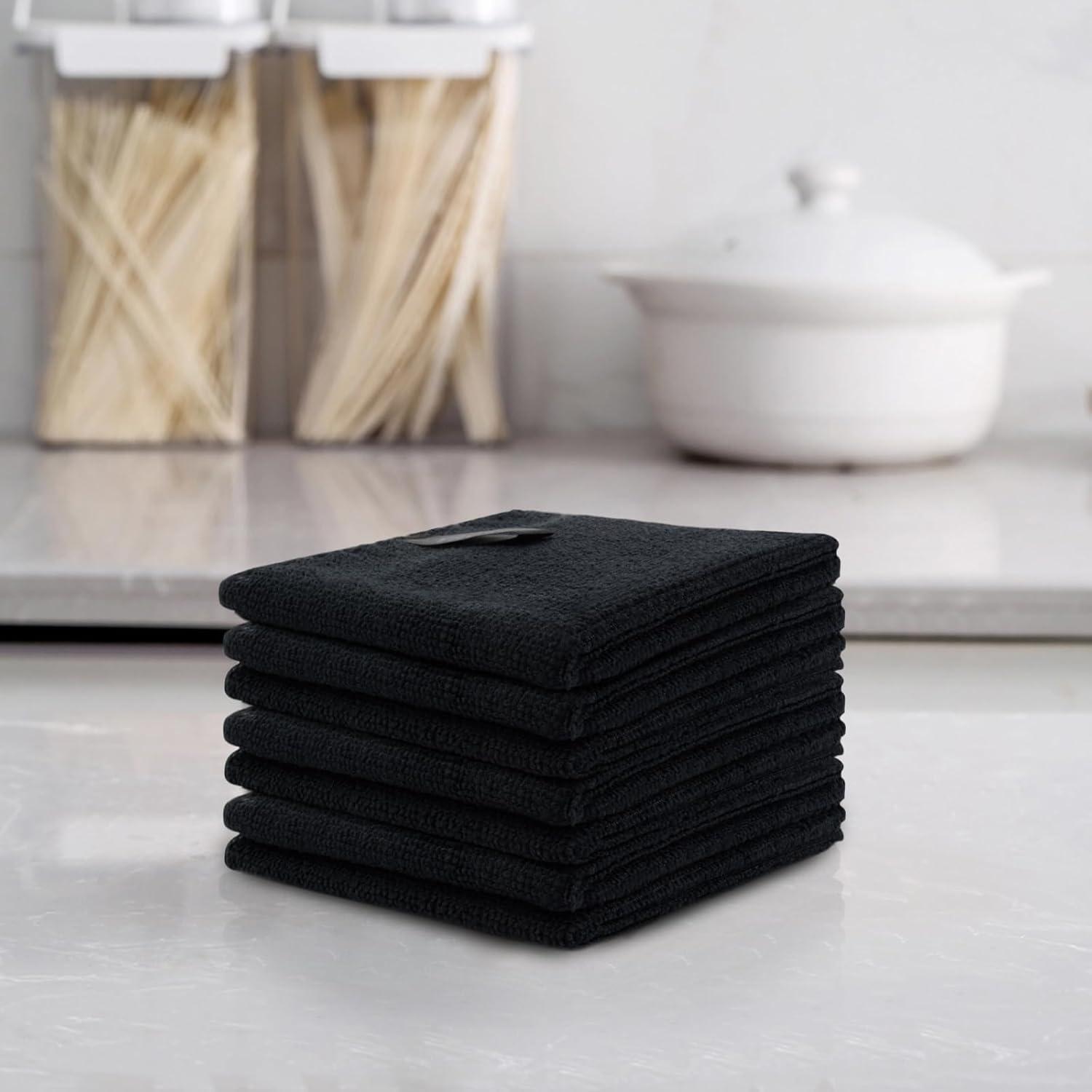 12er Set Schwarze Microfaser Reinigungstücher 25x25cm - Wiederverwendbar
