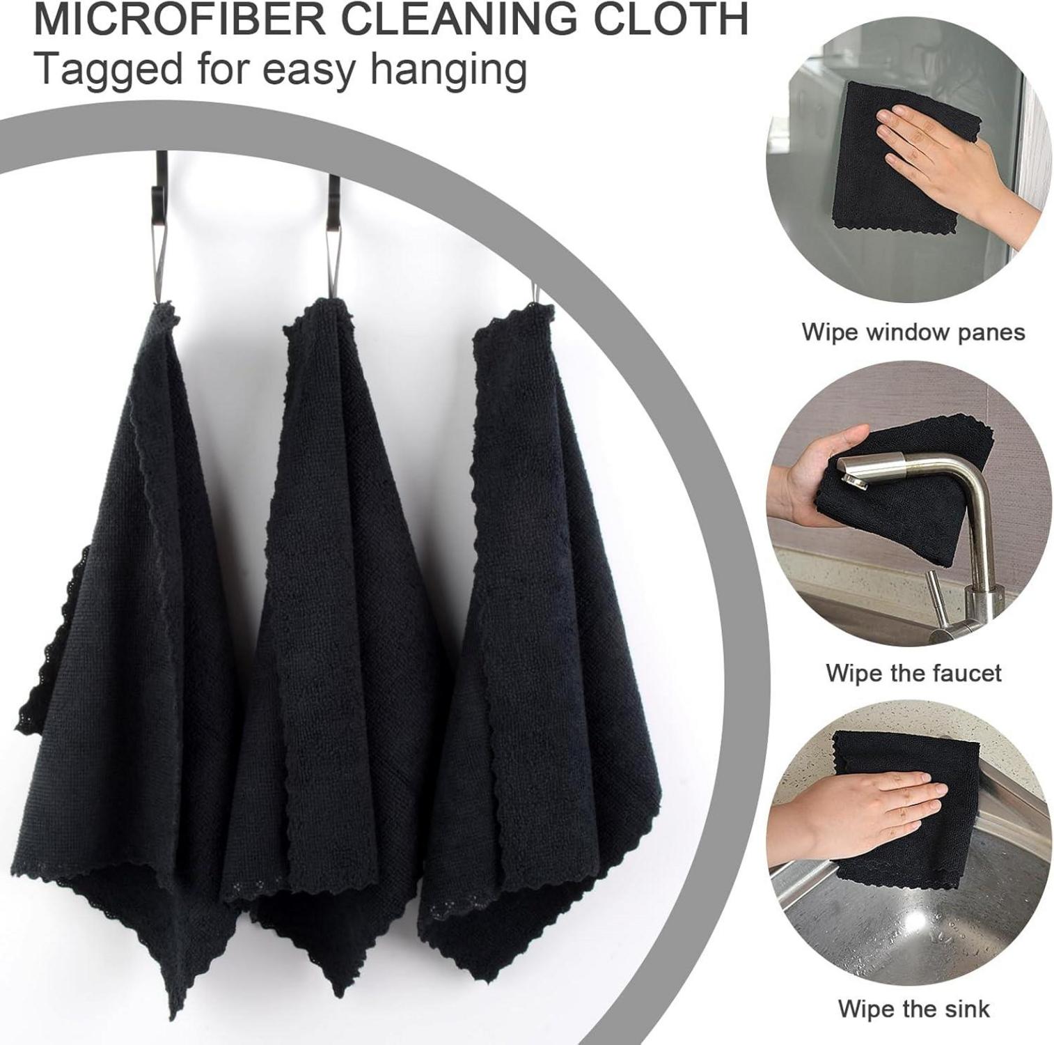 12er Pack Schwarz Microfaser Reinigungstücher 30x30 cm - Mehrzweck Putzlappen