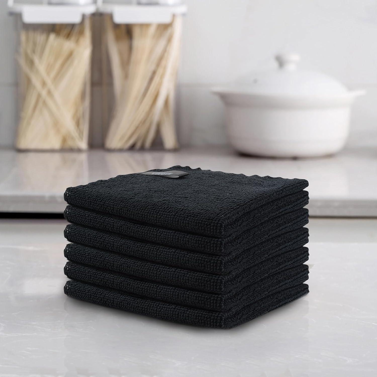 12er Pack Schwarz Microfaser Reinigungstücher 30x30 cm - Mehrzweck Putzlappen