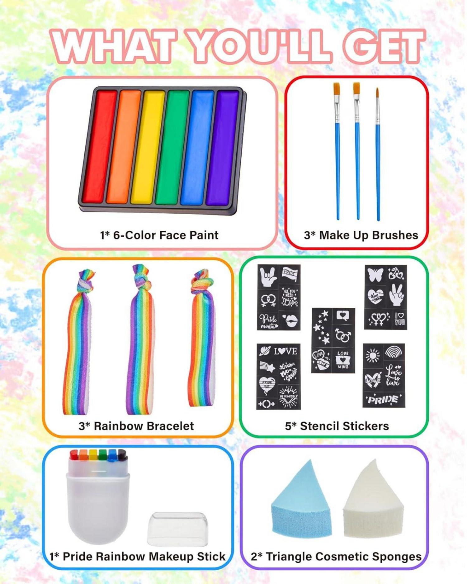 Regenbogen Schminke Set Gay Pride LGBT Party Make-up Paraden