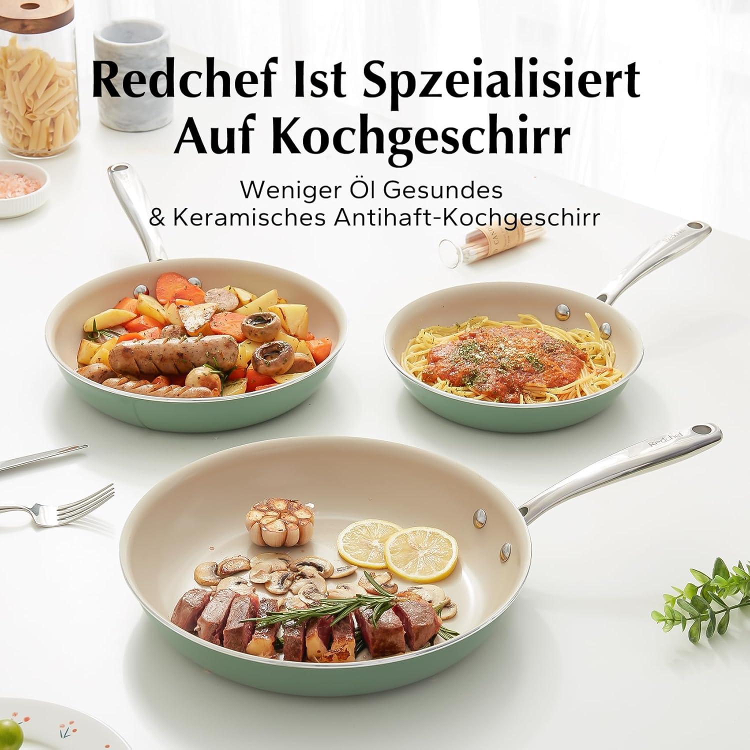 Redchef Keramik Bratpfannen Set Induktion 20/24/28 cm Grüne Keramikpfannen