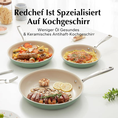 Redchef Keramik Bratpfannen Set Induktion 20/24/28 cm Grüne Keramikpfannen