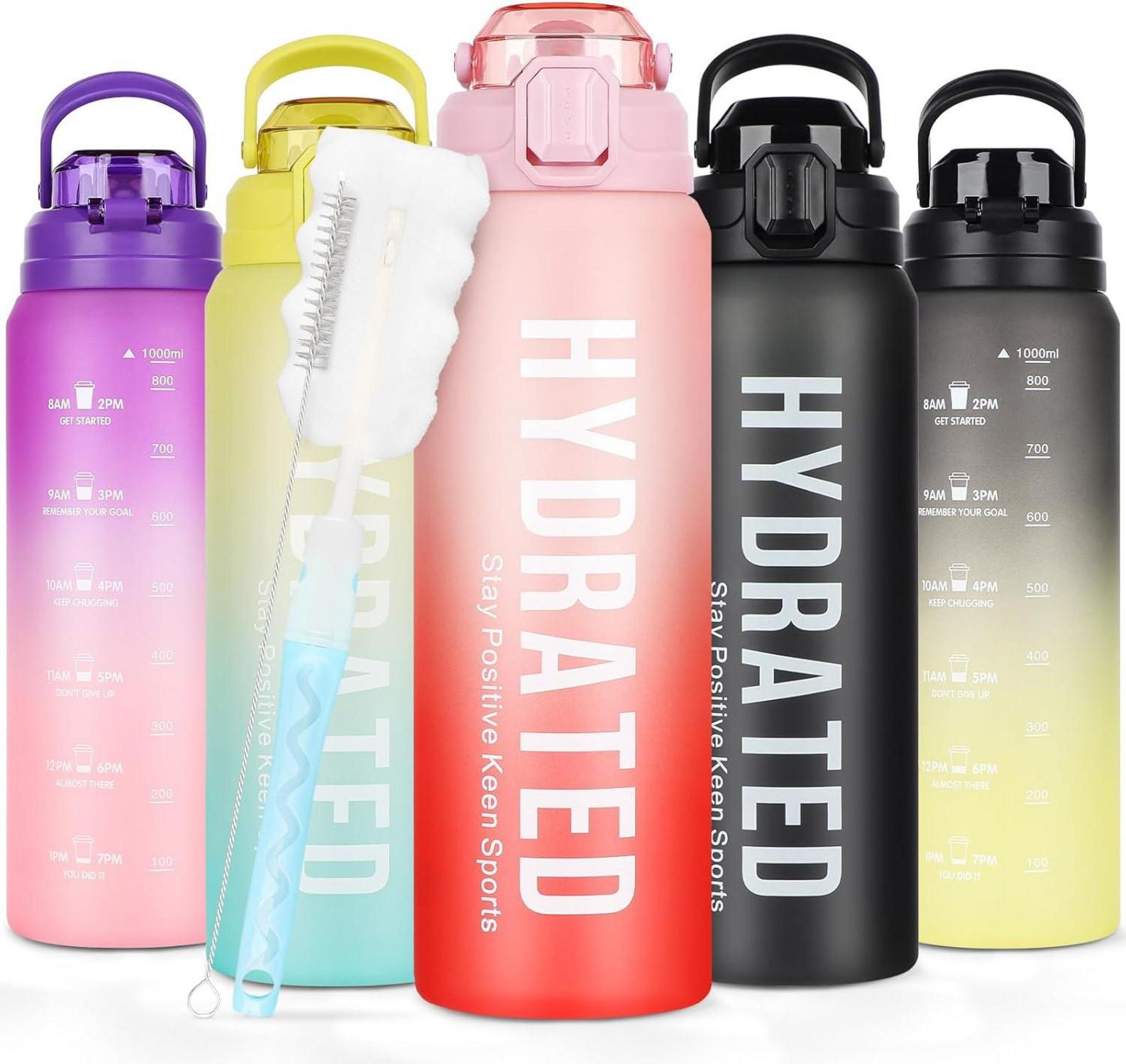 Trinkflasche mit Strohhalm 1l BPA-frei Zeitmarkierung