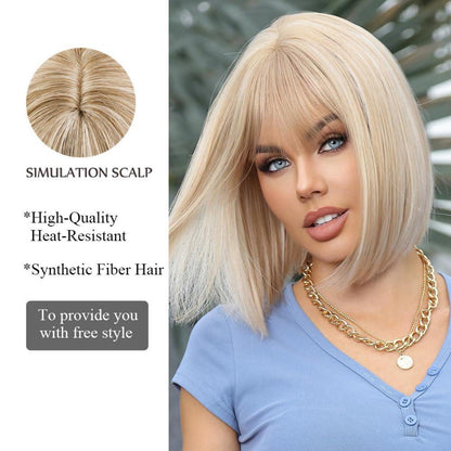Blonde Bob Perücke mit Pony Synthetisches Haar Party Cosplay