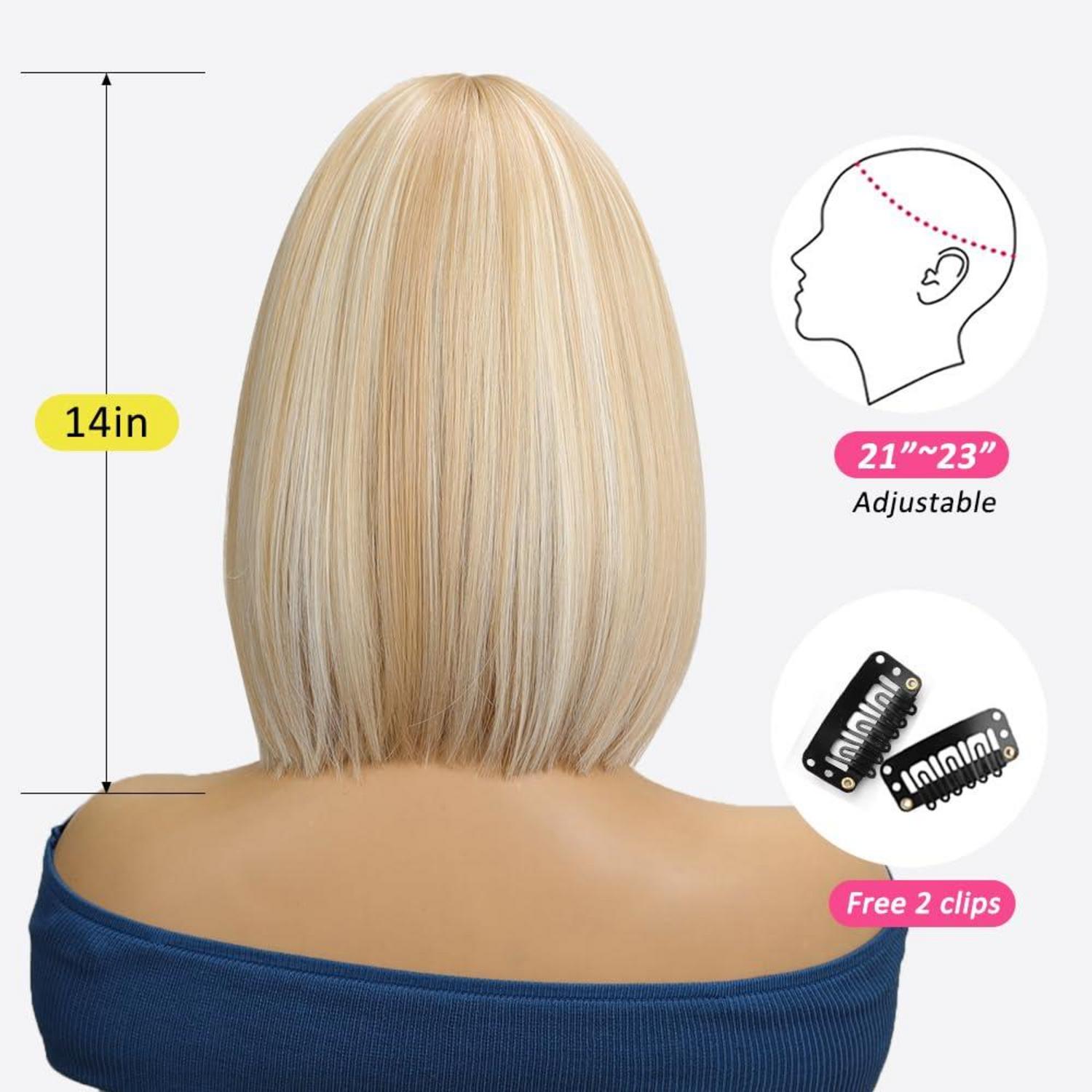OUFEI Blonde Bob Perücke mit Pony Synthetisches Haar Täglicher Party Cosplay