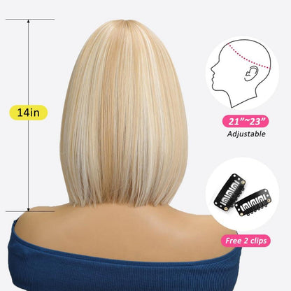 OUFEI Blonde Bob Perücke mit Pony Synthetisches Haar Täglicher Party Cosplay