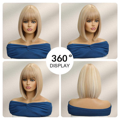 Blonde Bob Perücke mit Pony Synthetisches Haar Frauen Cosplay