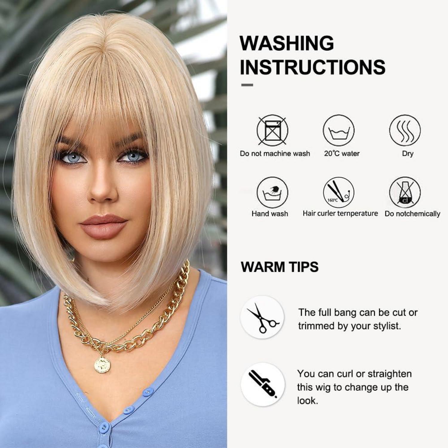 Blonde Bob Perücke mit Pony Synthetisches Haar Frauen Cosplay