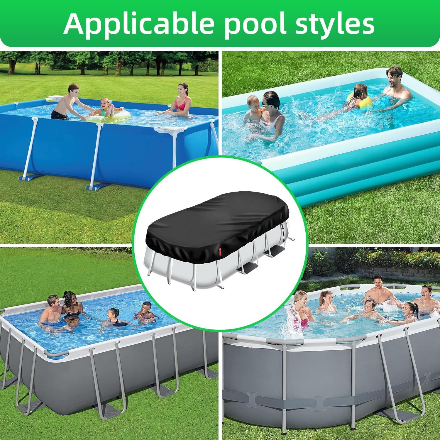 Poolabdeckung Rechteckig 305×205cm Schwarz Uv-Schutz Kordelzug BodennäGel