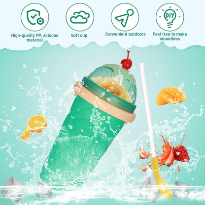 Wiederverwendbarer Silikon Slush Maker Becher mit 2-in-1 Strohhalm