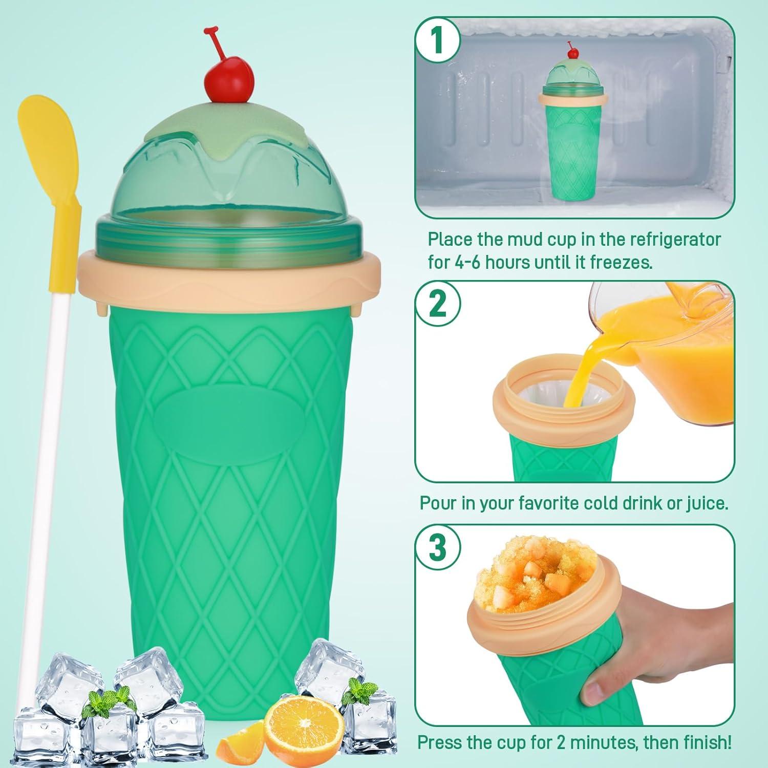 Hejo Slushy Maker Becher Silikon Wiederverwendbarer Slush Eisbecher 2-in-1 Strohhalm Löffel