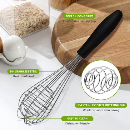 Schneebesen 2PCS 31cm Edelstahl Handrührer Kugelkern Silikon