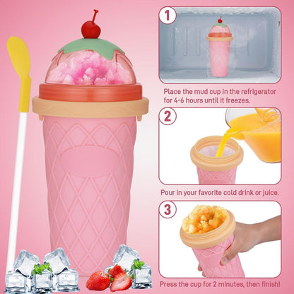 Hejo Slushy Ice Maker Becher Pink - Wiederverwendbar 2-in-1 Strohhalm & Löffel