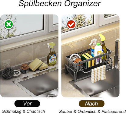 ViWaVee Spülbecken Organizer Edelstahl Ablaufwanne für Küche Badezimmer Grau