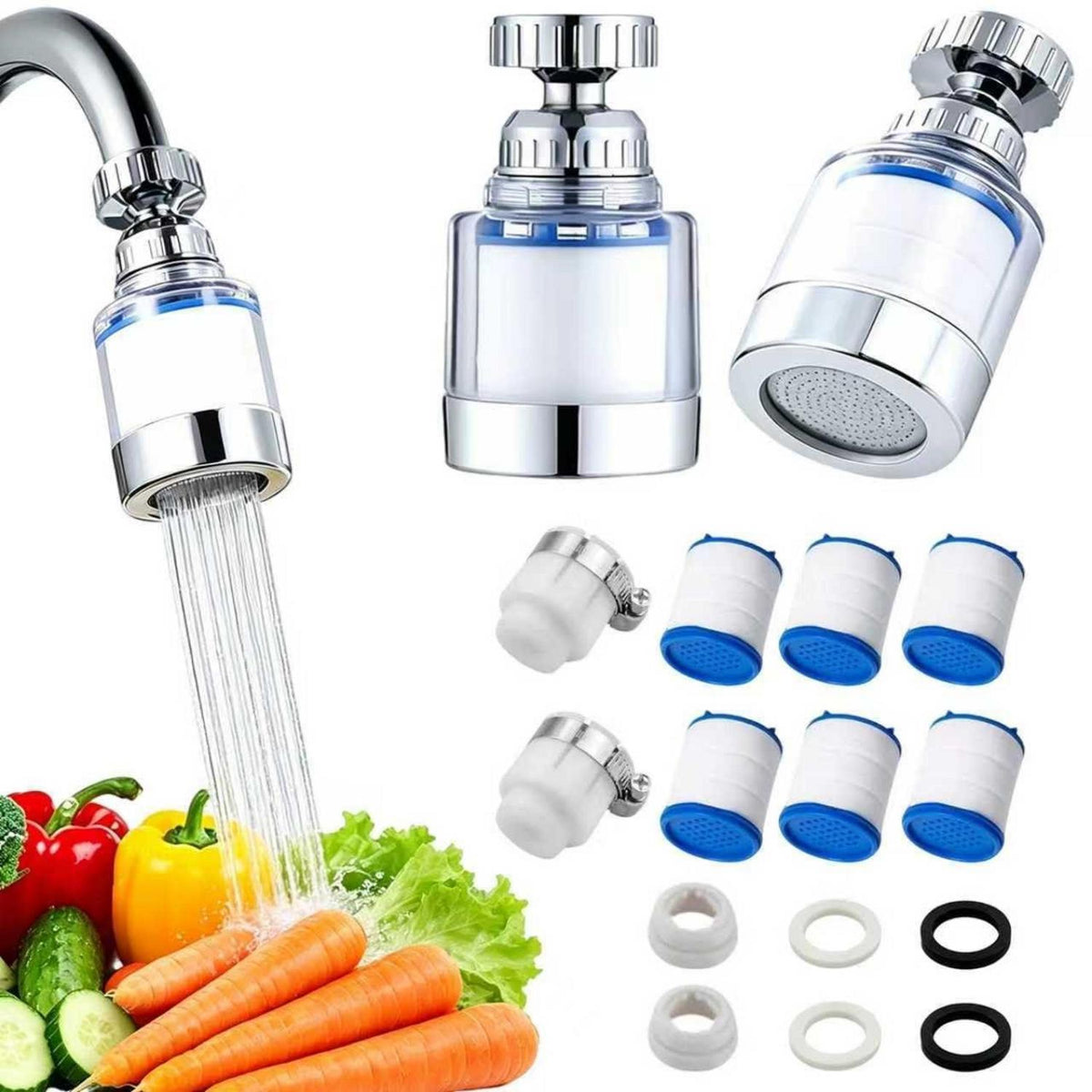 2x Wasserfilter Wasserhahn 360° drehbar mit Ersatzfiltern
