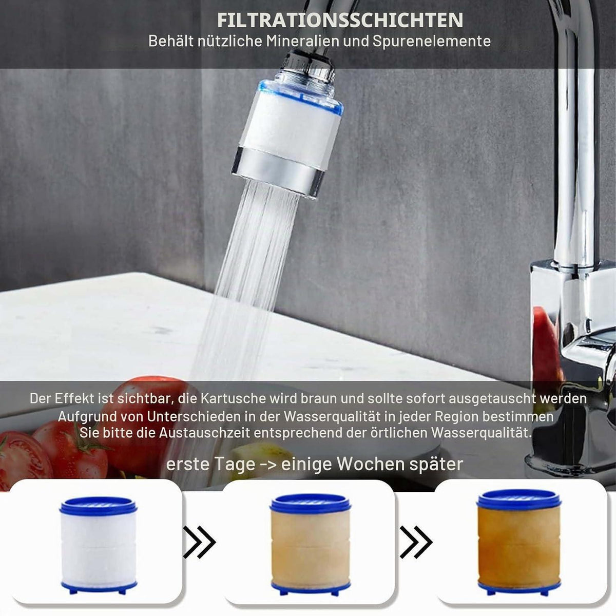 2x Wasserfilter Wasserhahn 360° drehbar mit Ersatzfiltern