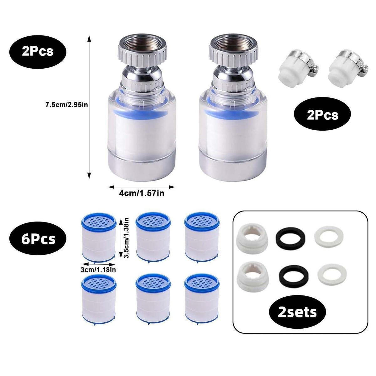 2x Wasserfilter Wasserhahn 360° drehbar mit Ersatzfiltern