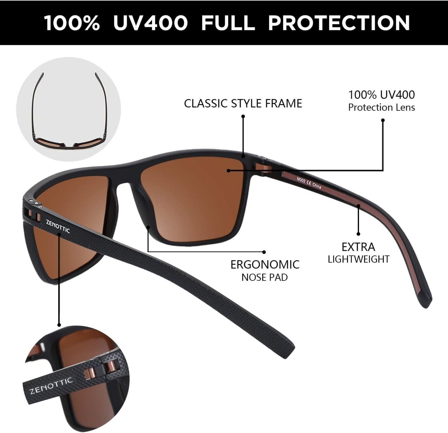 Herren Sonnenbrille TR90 Rahmen Polarisierte UV400 Schutz Braun