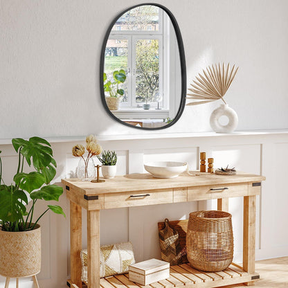 Schwarzer Asymmetrischer Wandspiegel Holzrahmen Modern 65x45 cm