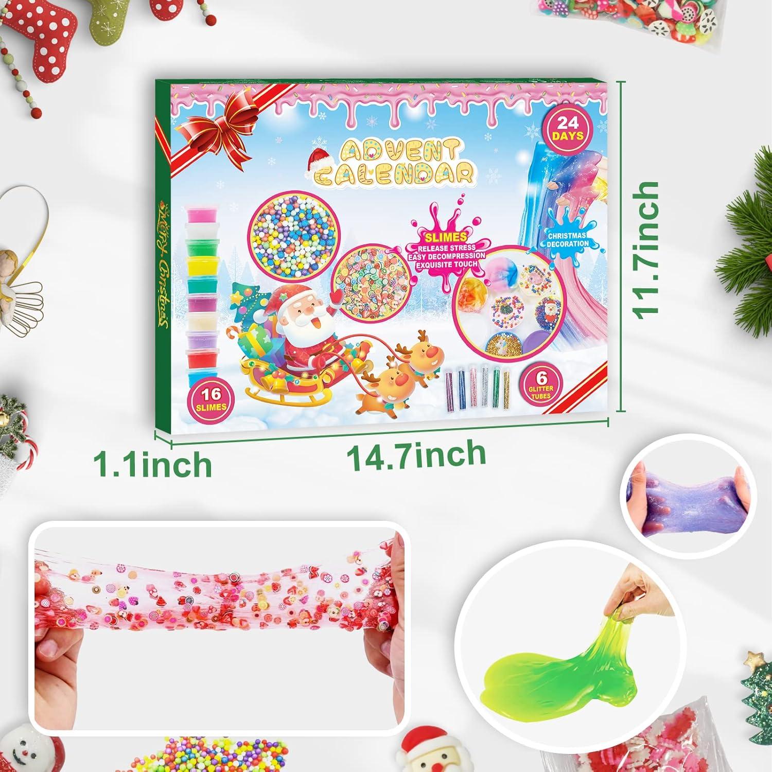 Slime Adventskalender 2024 für Jungen und Mädchen DIY Crystal Schleim 24 Tage Countdown Taschenlampen-Adventskalender Weihnachtsgeschenke